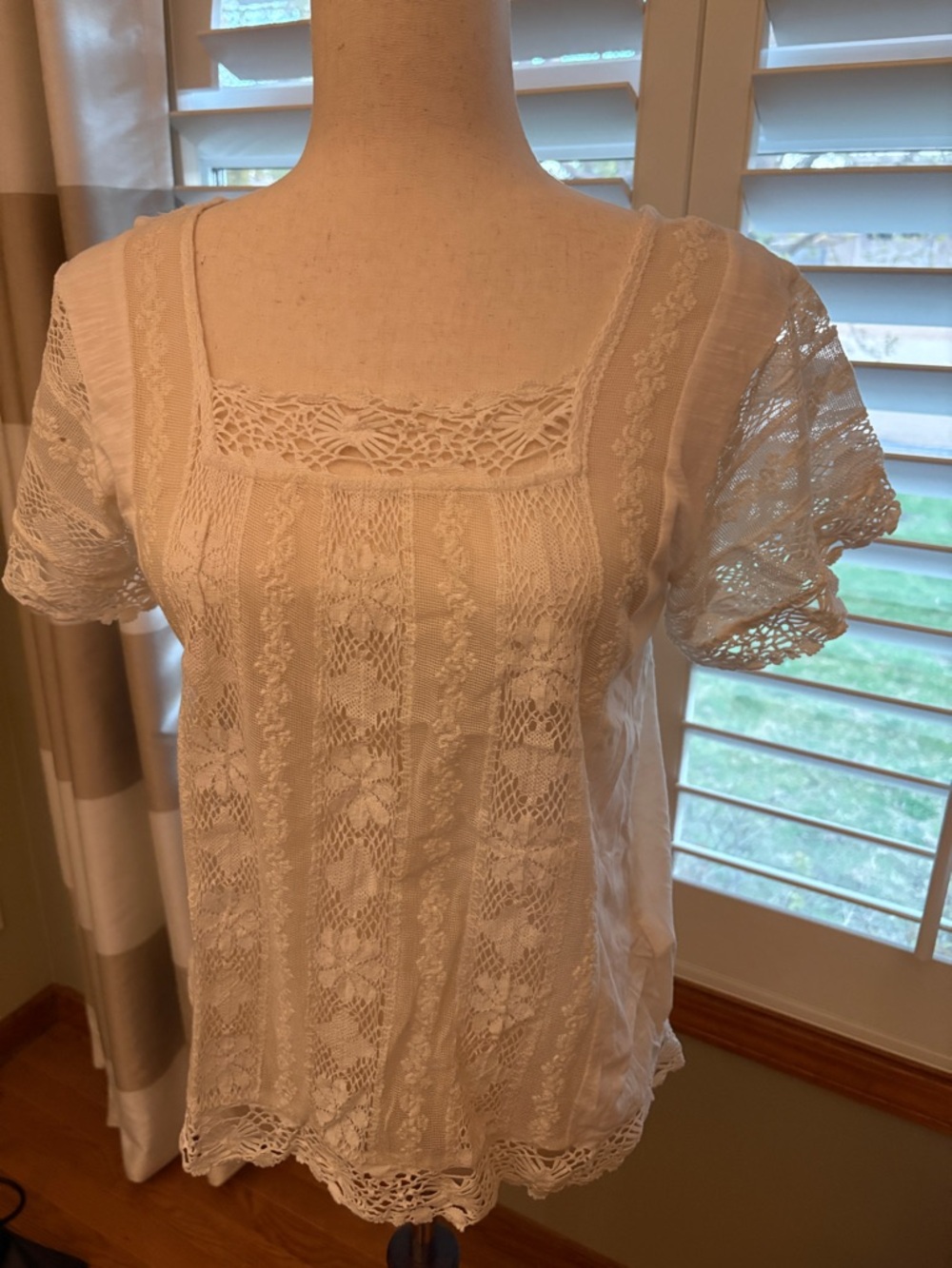 Lucky Brand Lace Panel Short Sleeve Top
